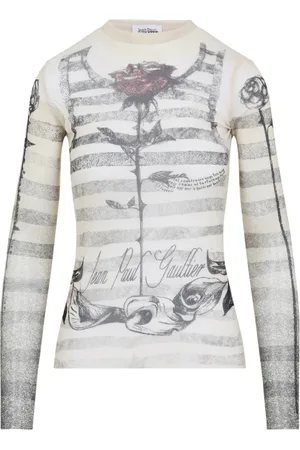 Jean Paul Gaultier Tops, Dames, , XS, Gedrukte Mesh Longsleeve Top