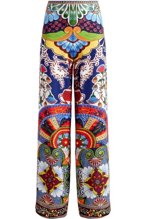 ALICE+OLIVIA Broeken, Dames, Veelkleurig, XS, Multikleur Wijde Pijp Broek met Rits