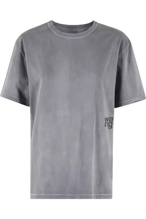 Alexander Wang Tops, Dames, Grijs, XS, Essentiële Tee met Puff Logo en Bound Neck
