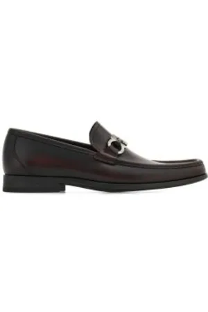 Salvatore Ferragamo Schoenen, Heren, Bruin, 43 EU, Leer, Gancini-plaque Loafers
