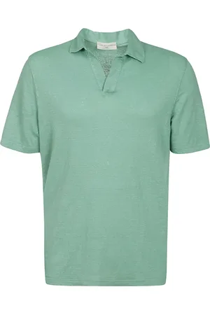 FILIPPO DE LAURENTIIS Tops, Heren, Groen, S, Linnen, Linnen Polo Shirt met Halve Mouwen