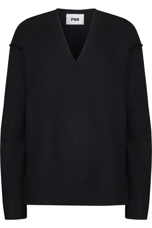 RUS Truien, Dames, Zwart, M, Wol, Zwarte Merino V-hals Trui