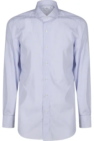 Finamore Overhemden, Heren, Blauw, L, Katoen, Katoenen overhemd met lange mouwen en knopen
