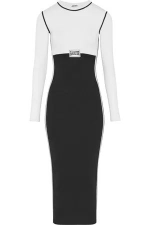 Jean Paul Gaultier Kleedjes, Dames, Zwart, M, Zwart en wit lang mouw jurk
