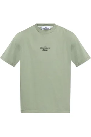 Stone Island Tops, Heren, Groen, XL, Katoen, T-shirt met Logo