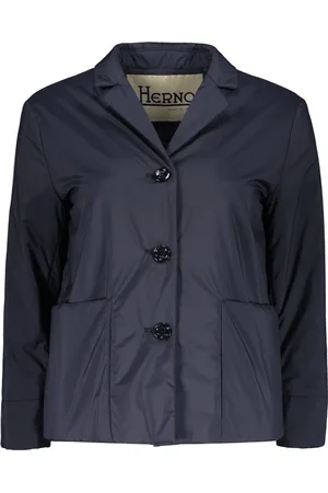 HERNO Jassen, Dames, Blauw, S, Polyester, Gewatteerde Jas met Reverskraag en Logo