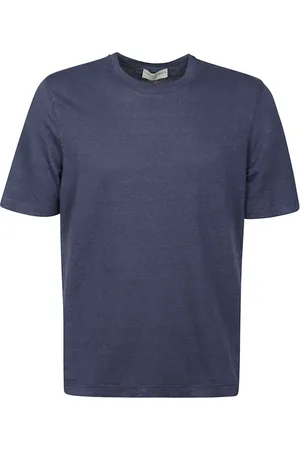 FILIPPO DE LAURENTIIS Tops, Heren, Blauw, 2Xl, Linnen, Linnen T-shirt met korte mouwen