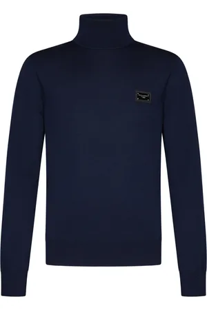 Dolce & Gabbana Truien, Heren, Blauw, 2Xl, Wol, Blauwe Geribbelde Coltrui Trui