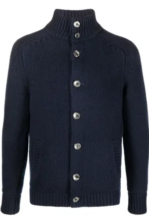 HERNO Truien, Heren, Blauw, L, Wol, Cardigan Jas