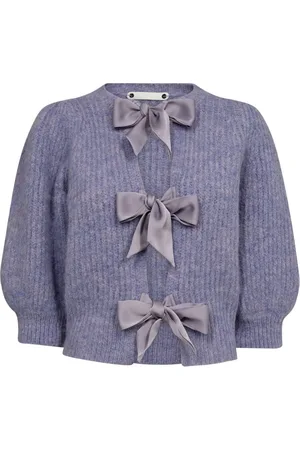Co`Couture Truien, Dames, Paars, XL, Wol, Coralie Bow Rib Cardigan