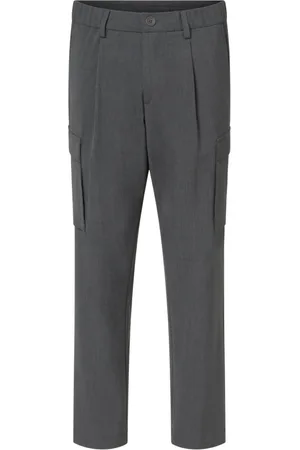 HERNO Broeken, Dames, Grijs, XL, Wol, Cargobroek met rechte pijpen