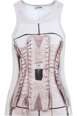 Jean Paul Gaultier Tops, Dames, Veelkleurig, S, Geribbelde tanktop met print