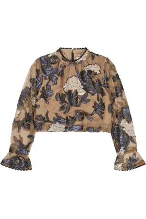 Munthe Blouses & Shirts, Dames, , S, Polyester, Glanzend bloemenblouse met pareldetails