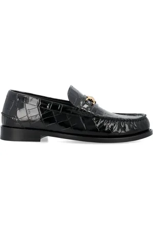 VERSACE Schoenen, Heren, Zwart, 40 EU, Leer, Zwarte Krokodil Loafers Aw 24