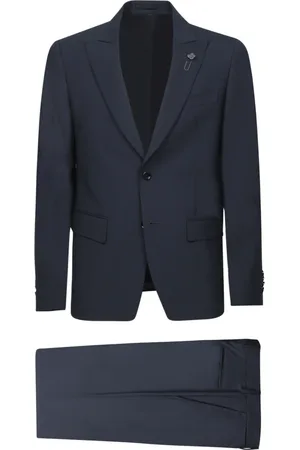 LARDINI Pakken, Heren, Blauw, M, Wol, Klassiek pak met revers en speld