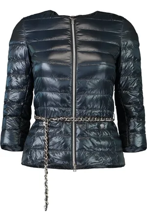 HERNO Jassen, Dames, Blauw, XL, Donkerblauw Slim-Fit Jas met Ceintuur