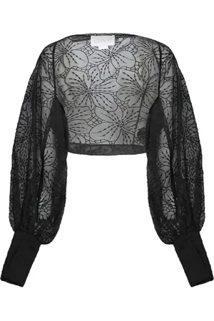 GENNY Blouses & Shirts, Dames, Zwart, S, Organza, Doorschijnende Bloemenpatroon Avondjas