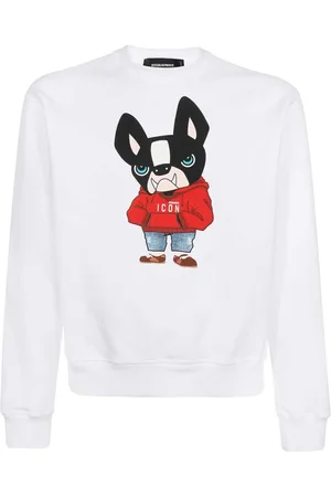 Dsquared2 Sweatshirts & Hoodies, Heren, Wit, XS, Katoen, Katoenen Sweatshirt met Geribde Boorden