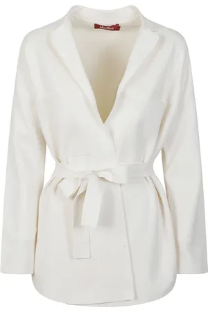 Max Mara Jassen, Dames, Wit, M, Polyester, Witte Jersey Jas met Riem