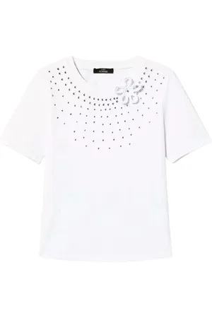 Twin-Set Tops, Dames, Wit, S, Reguliere T-shirt met Strass en Bloem