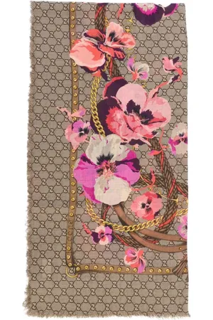 Gucci Accessoires, Dames, Veelkleurig, ONE Size, Wol, Floral GG Pattern Zijden Sjaal