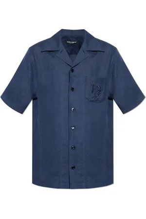 Dolce & Gabbana Overhemden, Heren, Blauw, XL, Linnen, Linnen overhemd