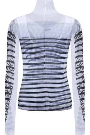 Jean Paul Gaultier Tops, Dames, Wit, S, Gestreepte Turtleneck Tanktop Wit/Blauw