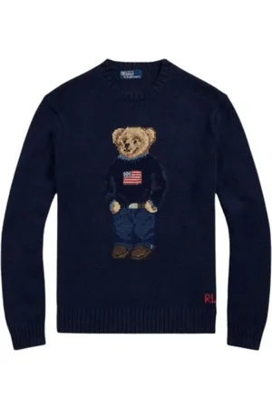 Ralph Lauren Truien, Dames, Blauw, 2Xl, Katoen, Jacquard Katoenen Linnen Polo Bear Trui