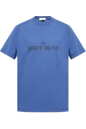 Stone Island Tops, Heren, Blauw, S, Katoen, T-shirt met logo