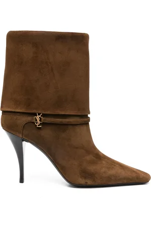 Saint Laurent Schoenen, Dames, Bruin, 39 EU, Leer, Bruine leren enkellaarsjes Cassandre stijl