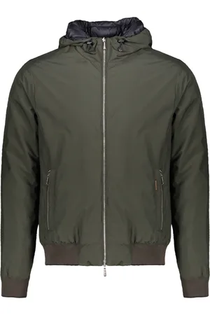 MOORER Jassen, Heren, Groen, S, Polyester, Gepatteerde bomberjack met capuchon