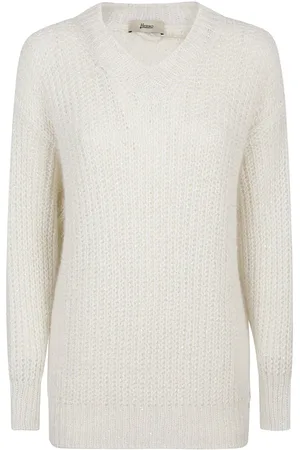 HERNO Truien, Dames, Wit, M, Polyester, Alpaca Blend Knit V-hals Trui