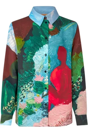 STINE GOYA Blouses & Shirts, Dames, Veelkleurig, M, Abstract Landschap Print Shirt