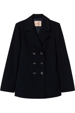 Twin-Set Jassen, Dames, Zwart, S, Polyester, Zwarte Double-Breasted Geborduurde Jas