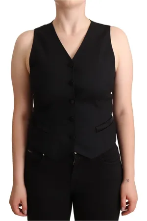Dolce & Gabbana Jassen, Dames, Zwart, 3Xs, Wol, Elegante zwarte vest met knoopsluiting