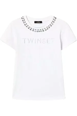 Twin-Set Tops, Dames, Wit, S, Handgeborduurd Logo T-shirt