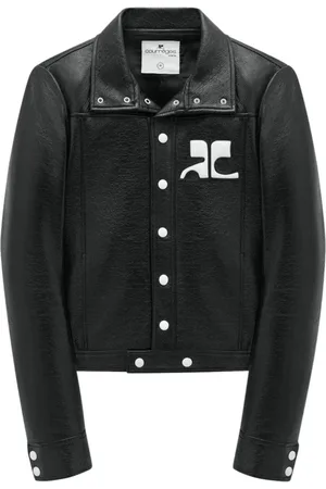 Courrèges Jassen, Heren, Zwart, L, Katoen, Logo-Patch Faux-Leren Jack