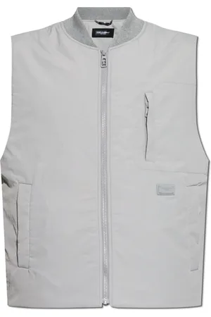Dolce & Gabbana Jassen, Heren, Grijs, M, Leer, Gewatteerd vest met logo