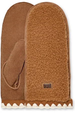 UGG Accessoires, Dames, Bruin, L/Xl, Leer, fluff Scalloped Wantjes