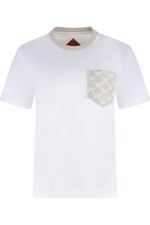 MCM Tops, Dames, Wit, S, Katoen, Geribbelde crew-neck T-shirt in katoen