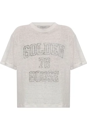 Golden Goose Tops, Dames, Grijs, L, Linnen, Zwart Linnen T-Shirt