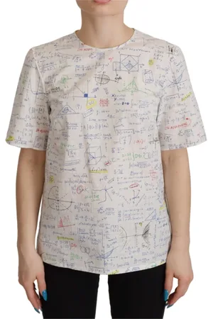 Dolce & Gabbana Tops, Dames, Wit, S, Katoen, Algebra Print Katoenen Tee