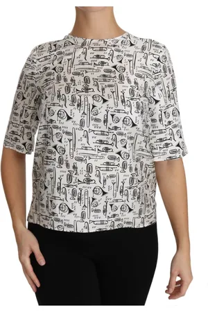 Dolce & Gabbana Blouses & Shirts, Dames, Wit, 3Xs, Elegante Zijden Trompetblouse