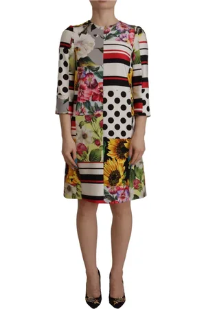 Dolce & Gabbana Kleedjes, Dames, Veelkleurig, 2Xs, Patchwork Charmeuse Jurk