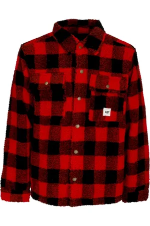 Caterpillar Jassen, Heren, Veelkleurig, L, Polyester, Sherpa Gewatteerd Overshirt Rood/Zwart