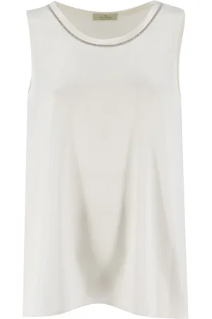 PANICALE Tops, Dames, , S, Zijden Crew Neck Top met Luminous Details