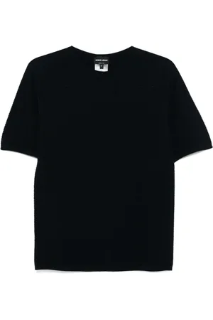 Giorgio Armani Truien, Heren, Blauw, XL, Blauwe Crew Neck Sweater Geribbeld