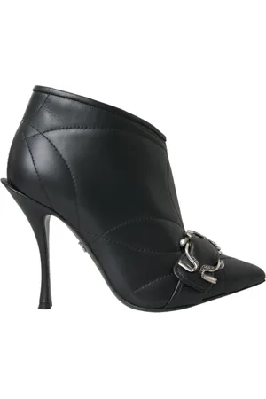 Dolce & Gabbana Schoenen, Dames, Zwart, 36 EU, Leer, Zwarte Gewatteerde Gesp Laarzen