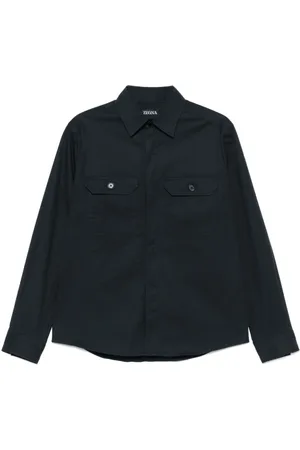 Ermenegildo Zegna Jassen, Heren, Blauw, L, Navy Button-Up Shirt
