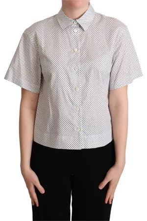 Dolce & Gabbana Blouses & Shirts, Dames, Wit, XS, Katoen, Chique grijs gestippeld poloshirt